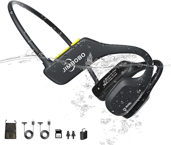 JIMBOBO Bluetooth 5.3 Nadar Auscultadores Sem Fio Fones de Ouvido Abertos Condução Óssea Com Microfone, Memória 8G, Leitor MP3, IP68 Impermeável Headphones para Natação, Corrida, Treino e Trabalho