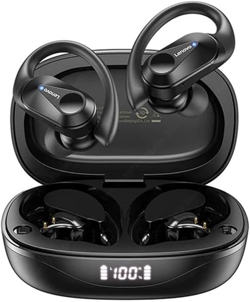 Lenovo LP75 Fone De Ouvido Sem Fio Bluetooth 5.3 Com Gancho Microfones TWS Esportivo HiFi Estéreo Bluetooth Sem Fio Impermeável Alta Fidelidade Cancelamento De Ruído